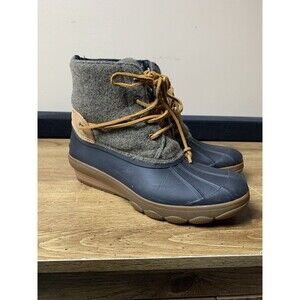 Sperry Saltwater Wedge Tide Black/Brown Ankle Wool Duck Boots STS99997 Women 7M
